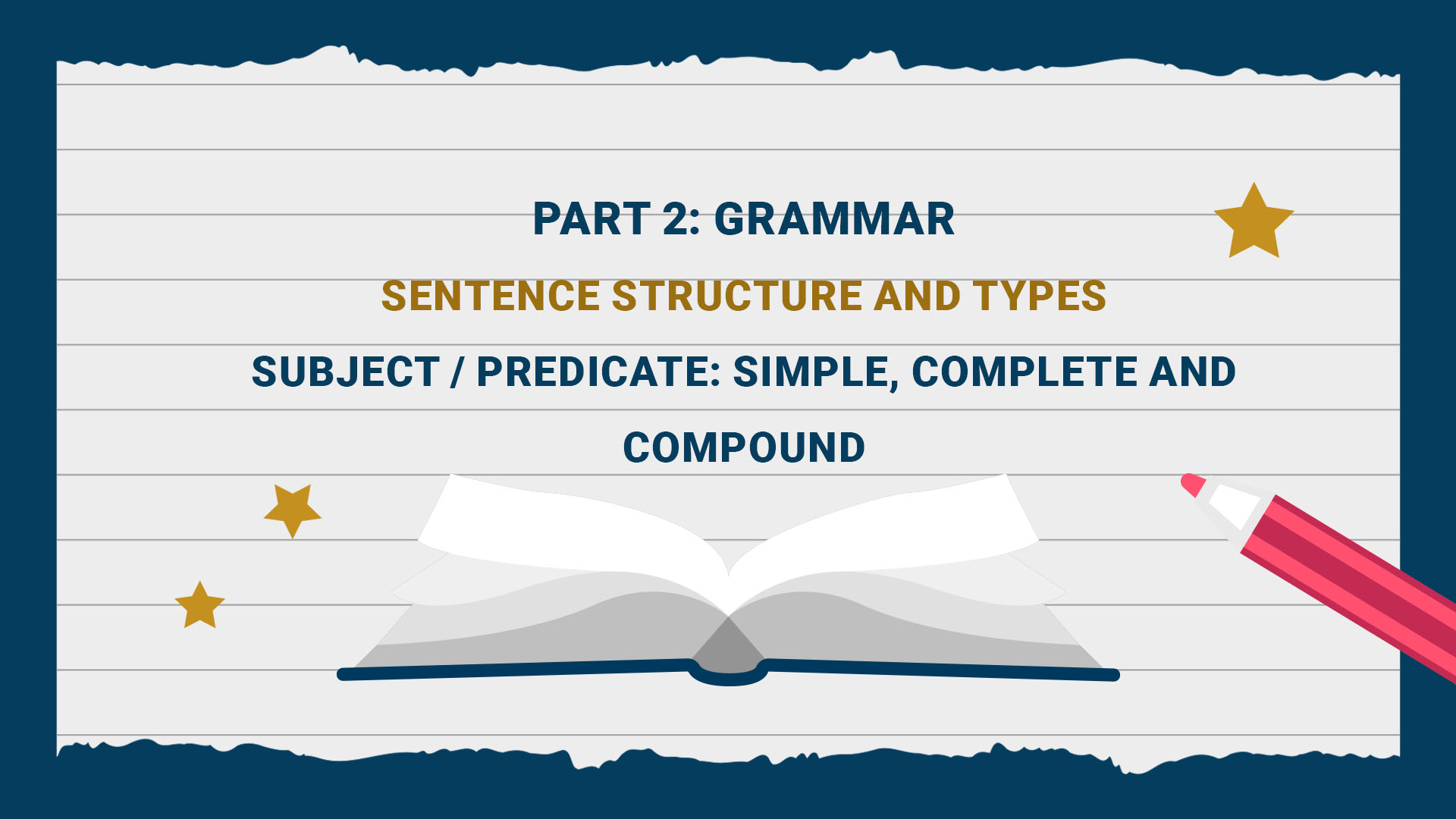 Part 2: Grammar - Sentence Structure and Types - Subject - predicate: simple, complete and compound